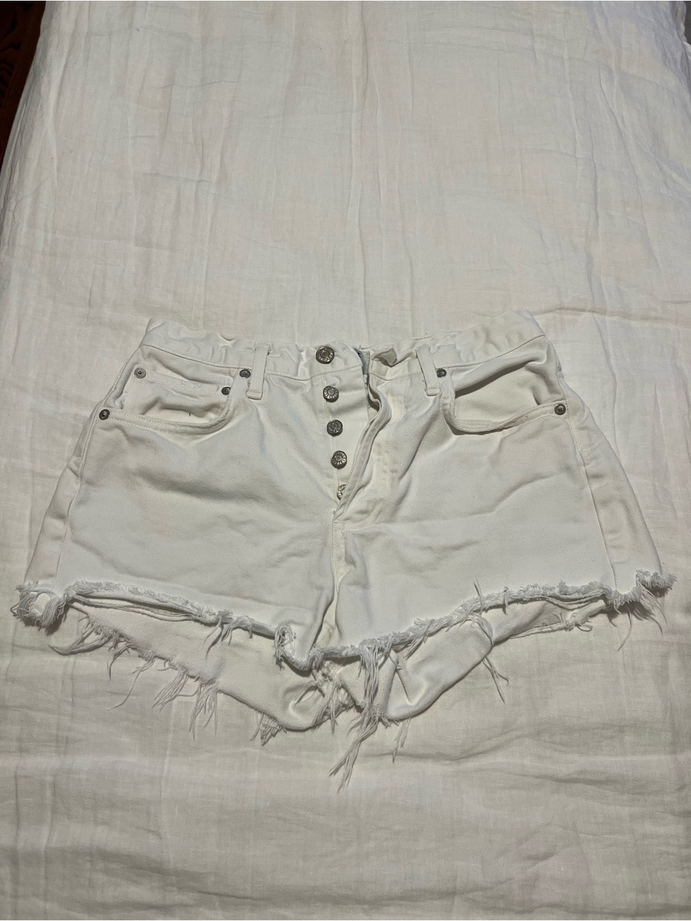 Agolde White Distressed Frayed Hem Denim Shorts